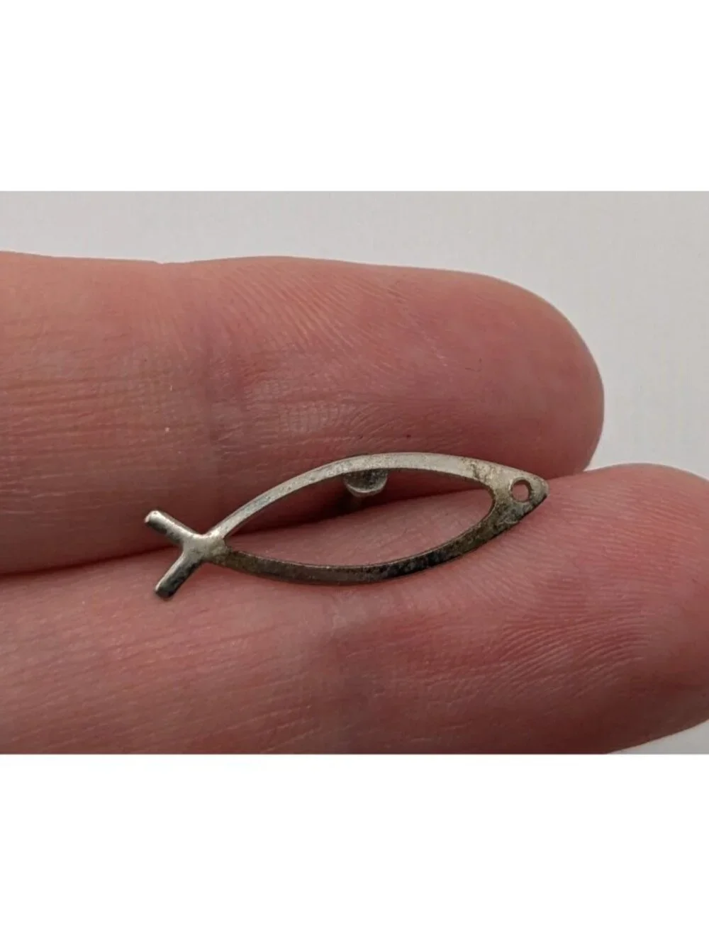 Christian Ichthys Jesus Fish Silver Tone Metal Lapel Pin 1 Inch Light Wear